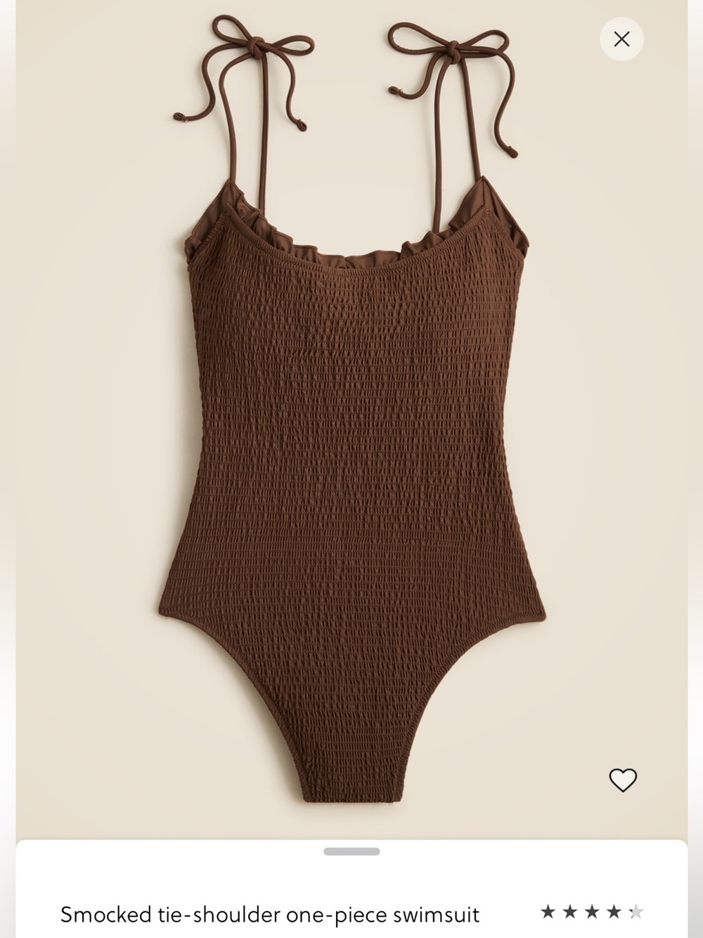 J. Crew Brown Smocked Tie-Shoulder One-Piece Swimsuit